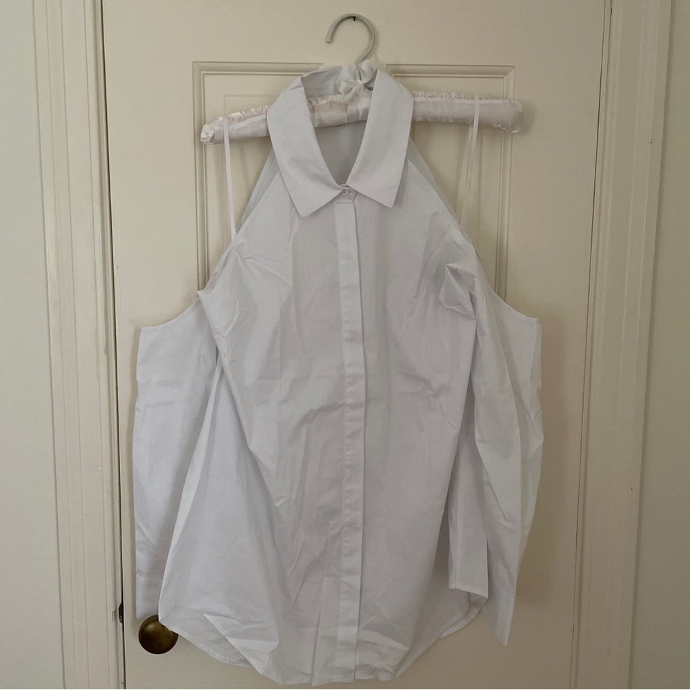L’AGENCE Morgan Cold Shoulder Button Up Blouse, White, Medium
